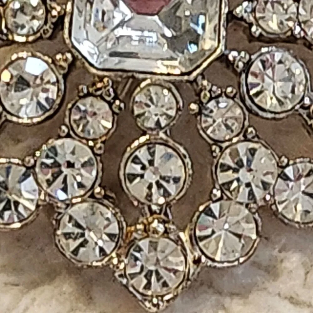 Vintage Liz Claiborne Clear Rhinestone Silver Tone Flower Brooch Estate